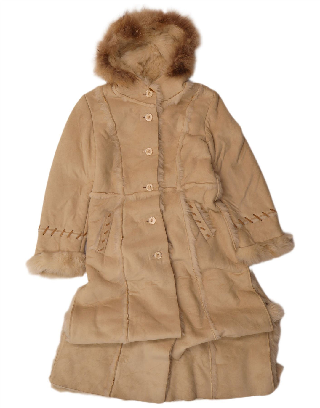 VINTAGE Abrigo Sherpa con capucha para mujer Reino Unido 14 Acrílico beige medio