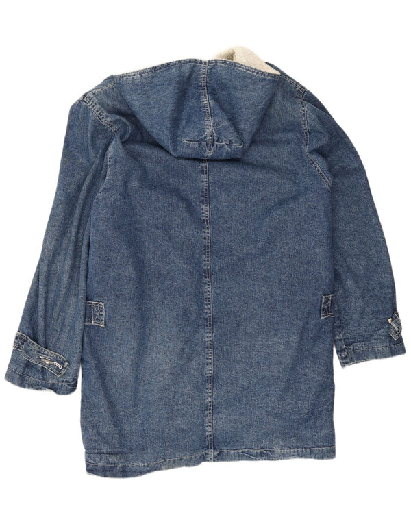Vintage hombres con capucha Sherpa denim abrigo Reino Unido 40 algodón azul grande