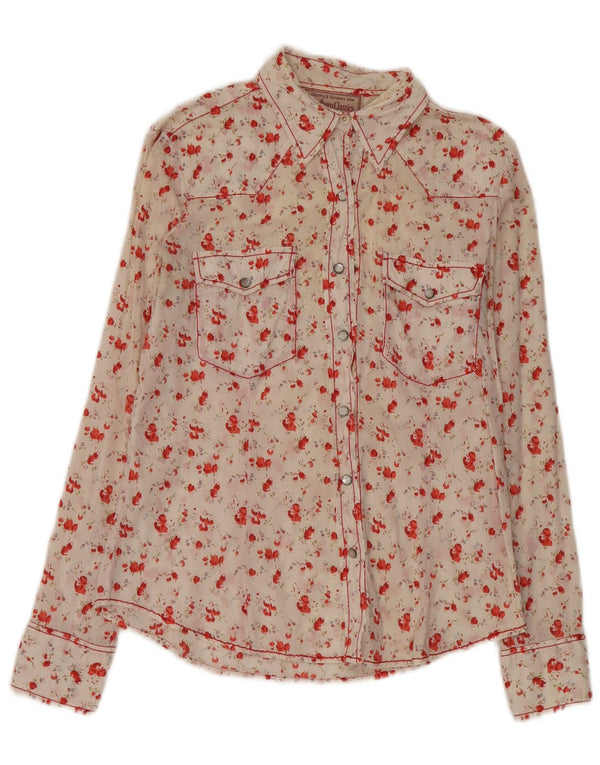 Marlboro Classics Blusa camisera de ajuste regular para mujer UK 44 Mediana Blanco Floral