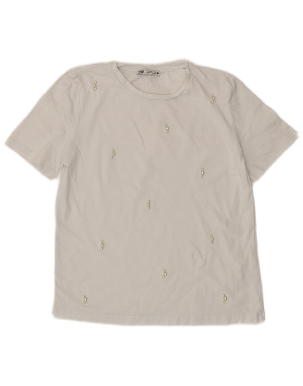 ZARA Mujer Camiseta Top UK 8 Small Blanco