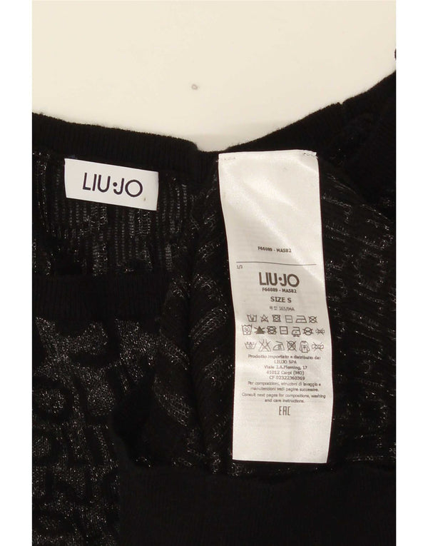Liu Jo Mujer Gráfico Barco Cuello Jersey Suéter UK 10 Small Negro
