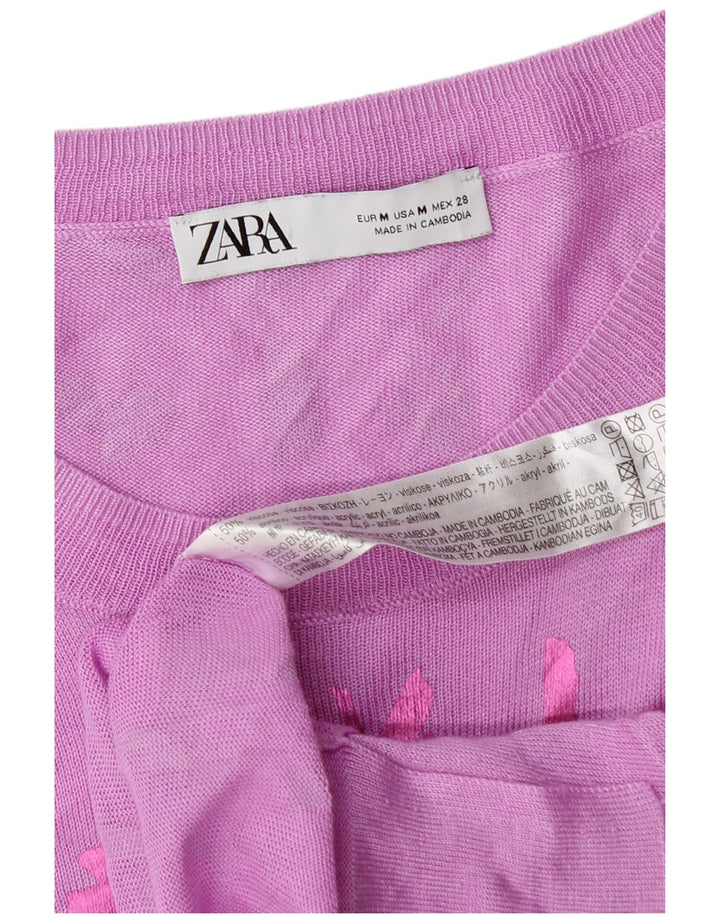 Zara Suéter con cuello redondo y estampado abstracto para mujer, talla 40, color rosa medio