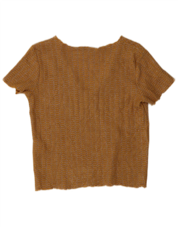 Zara Mujer Blusa Corta Top UK 10 Pequeño Poliéster Moteado Amarillo