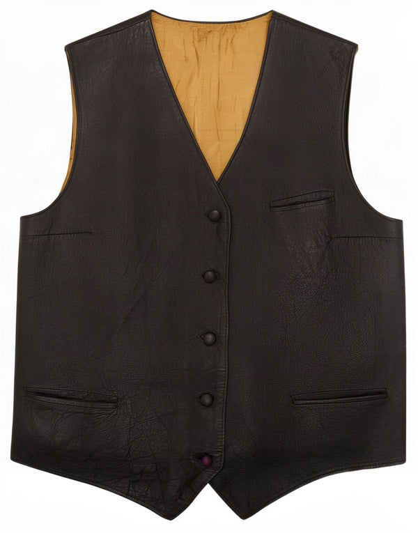 Vintage mujer cuero chaleco Reino Unido 12 medio negro