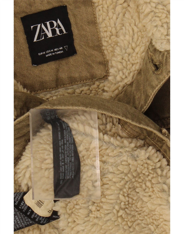 Zara Mens Sherpa Denim Jacket UK 38 Medium Caqui Algodón