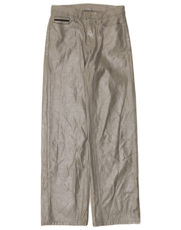 Calvin Klein Pantalones Casuales De Cintura Alta Para Mujer W28 L32 Estampado Animal Plateado