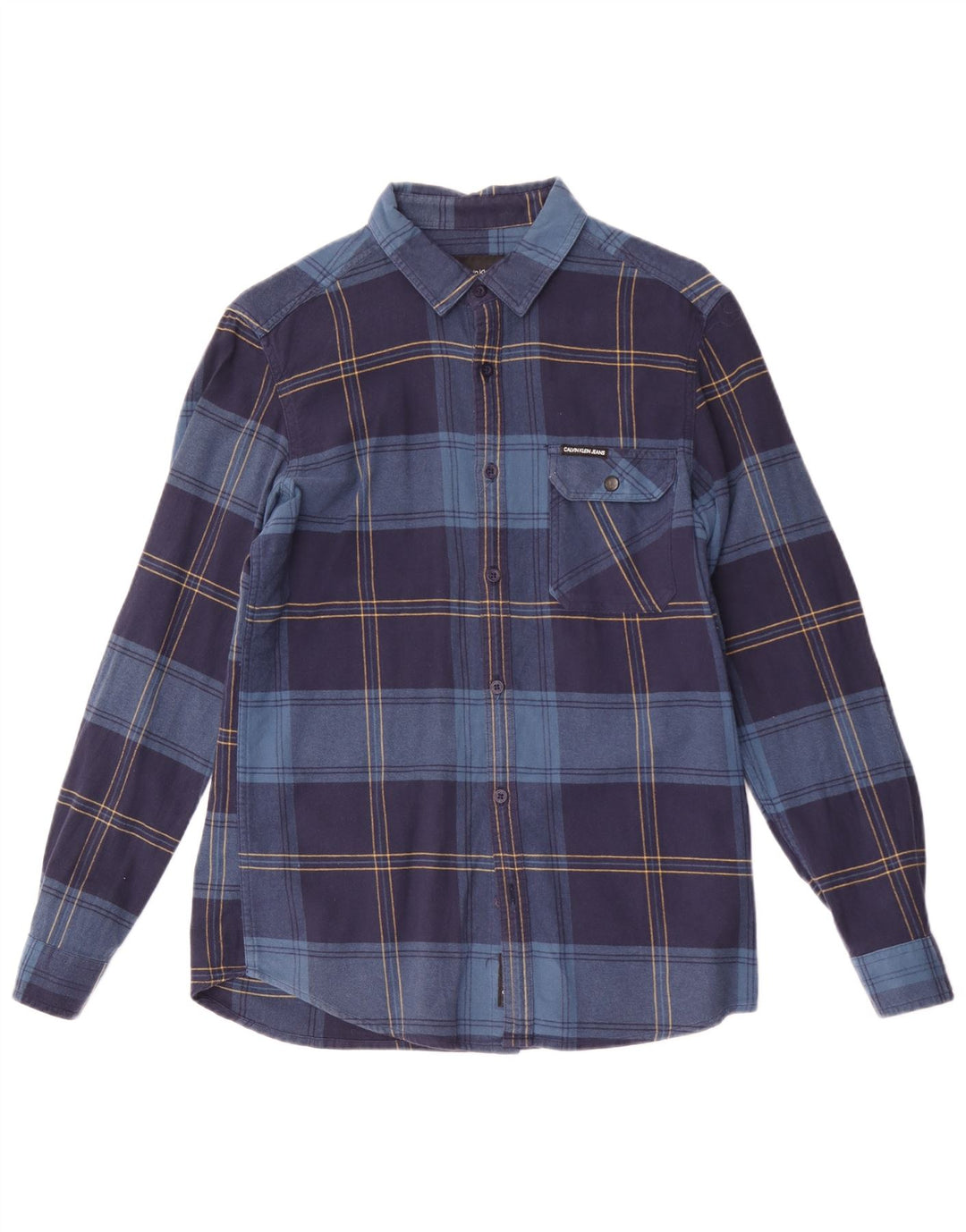 Calvin Klein Camisa de franela ajustada para hombre Poliéster a cuadros azul marino medio