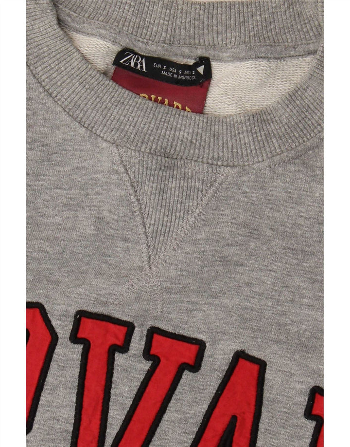 Zara Mujer Harvard Graphic Sudadera De Gran Tamaño Jersey UK 10 Small Gris