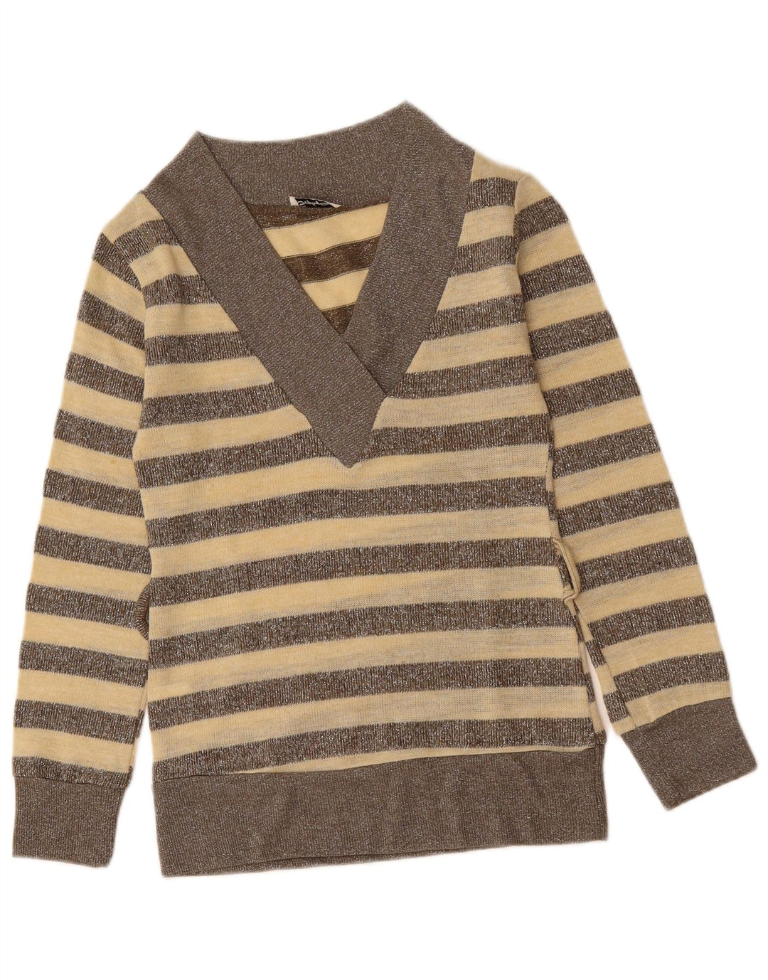 SOPHYLINE Jersey con cuello en V para mujer UK 8 Small Beige Poliéster a rayas