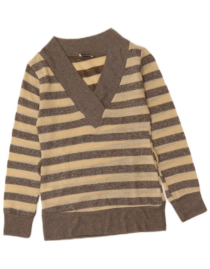 SOPHYLINE Jersey con cuello en V para mujer UK 8 Small Beige Poliéster a rayas