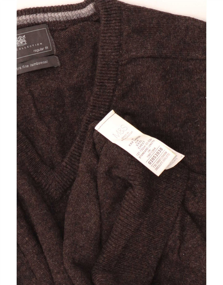 Marks & Spencer Jersey con Cuello en V y Ajuste Regular para Hombre 3XL Lana marrón