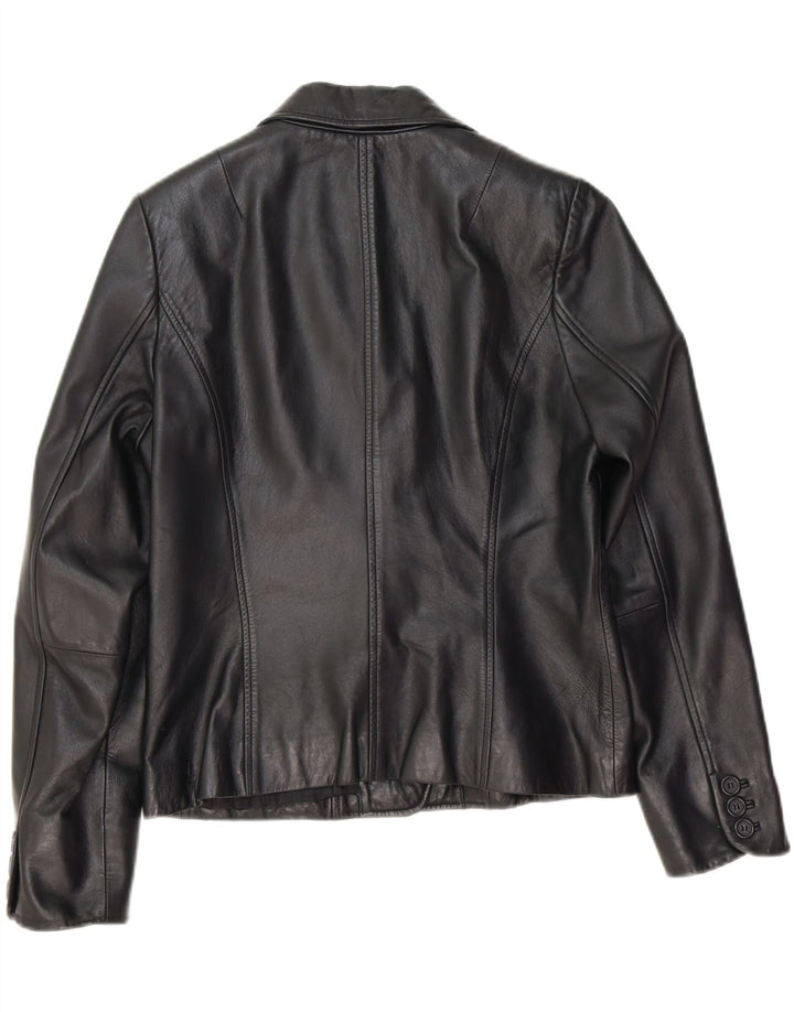 RABERG Womens 3 Button Leather Blazer Jacket EU 38 Medium Black Leather