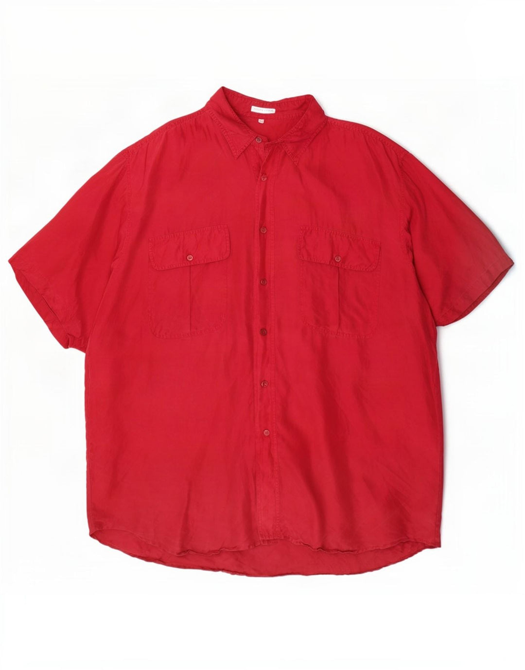 Camisa Vintage Hombre Manga Corta XL Seda Roja