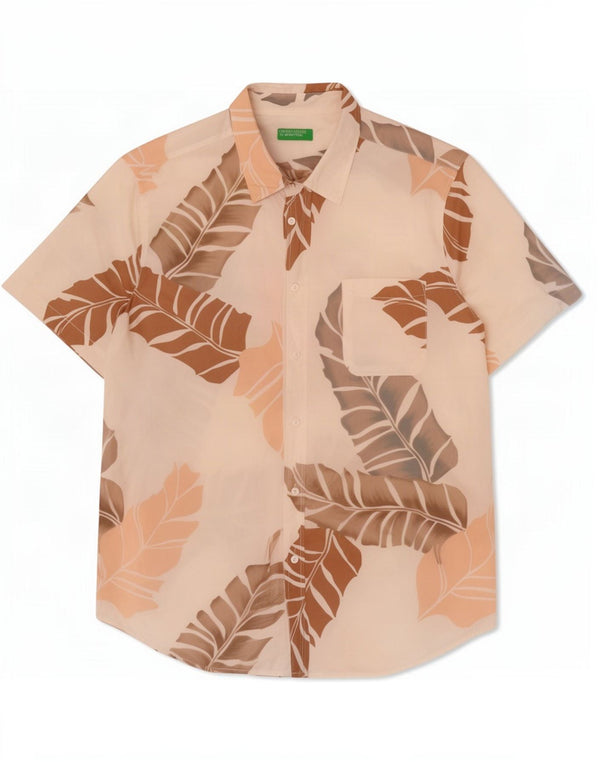 Benetton Camisa Hawaiana De Manga Corta 3XL De Algodón Blanco Roto Con Flores
