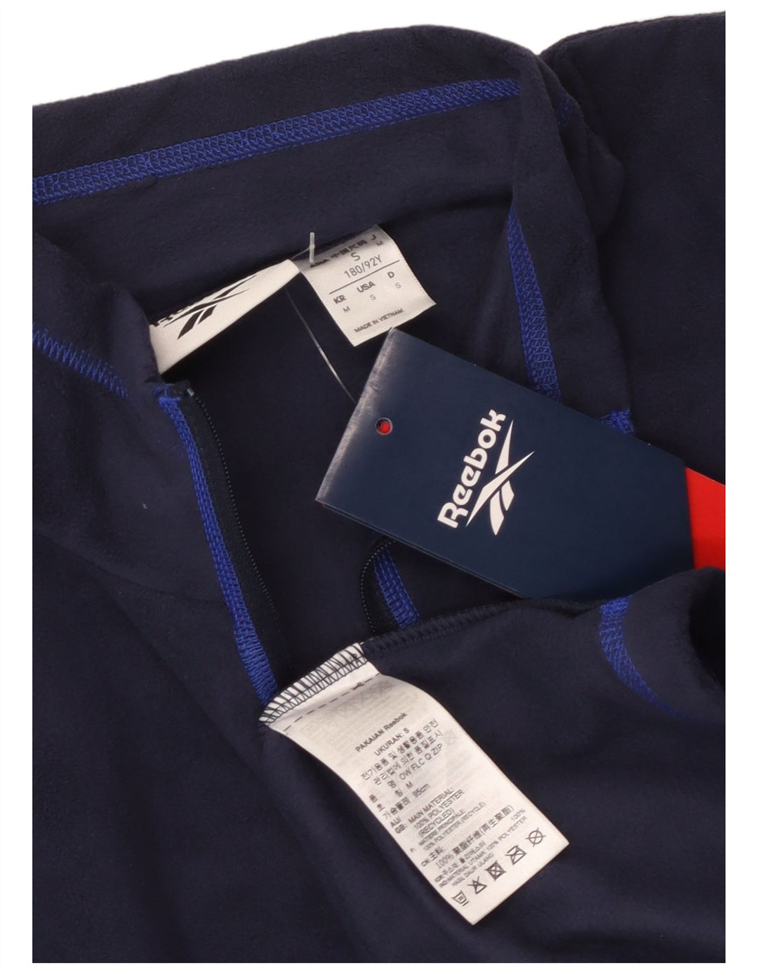 Reebok Hombre Zip Neck Fleece Jumper Medio Azul Marino Poliéster Deportes