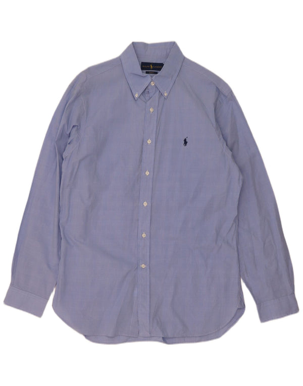 Polo Ralph Lauren Camisa Slim Fit para hombre Talla 16 1/2 Algodón a cuadros azul grande