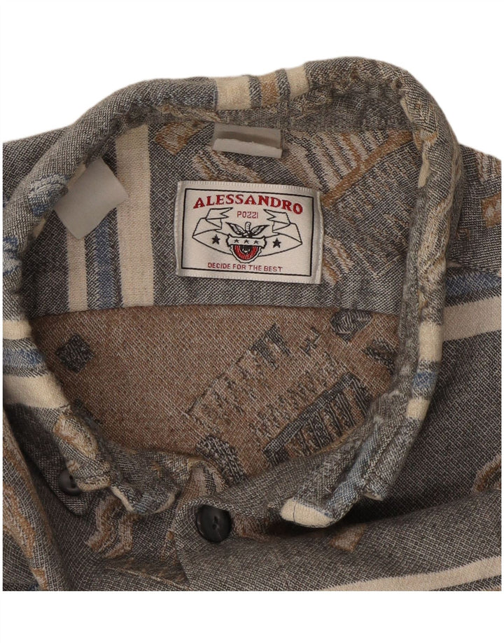 Vintage hombres franela camisa grande gris rayas