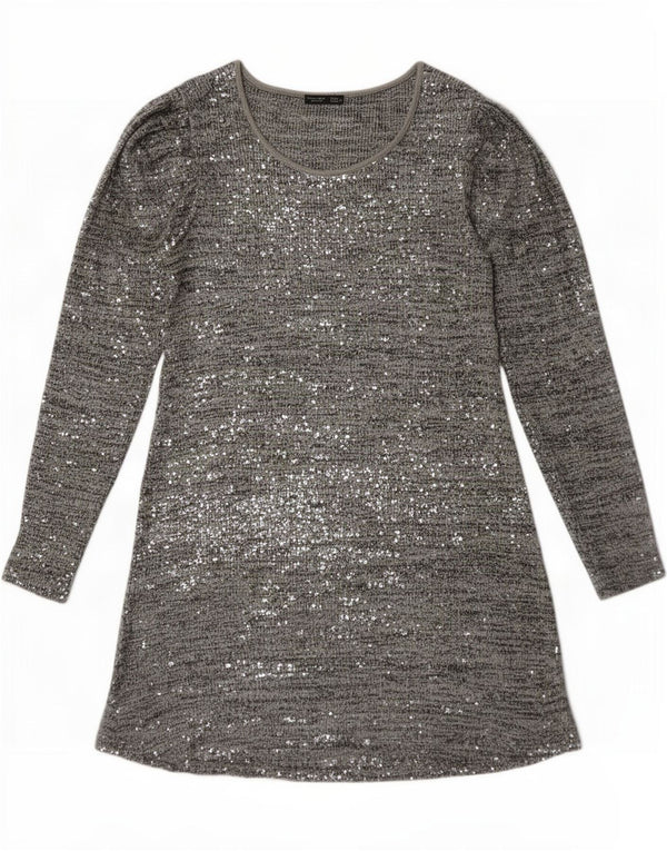 Zara Vestido Jersey De Manga Larga Para Mujer UK 42 Acrílico Moteado Gris Medio
