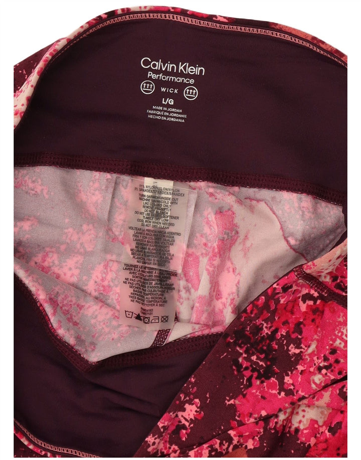 CALVIN KLEIN Leggings con estampado abstracto para mujer, talla 44, nailon burdeos grande