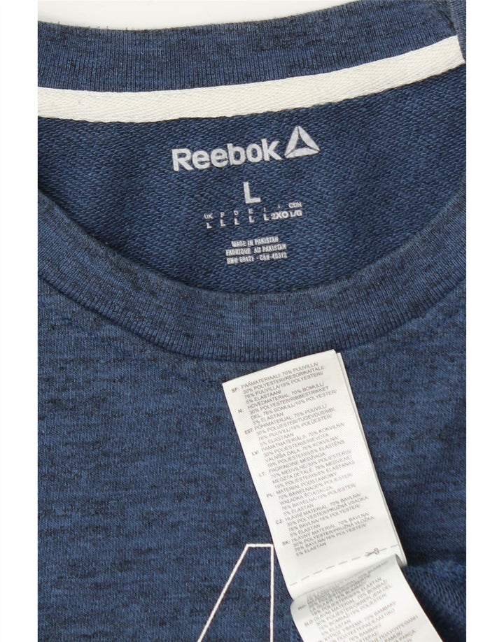 Reebok - Sudadera gráfica para hombre, jersey grande, algodón moteado en azul marino