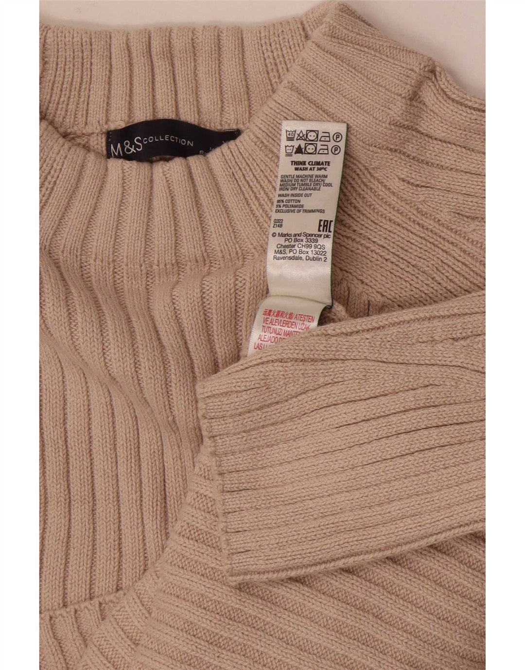 Marks & Spencer Jersey con Cuello Alto para Mujer XS Algodón Beige