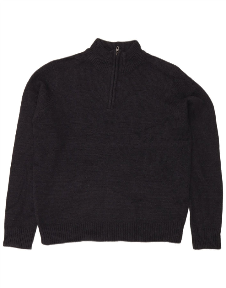 French Connection Jersey con cuello y cremallera para hombre, talla grande, acrílico azul marino