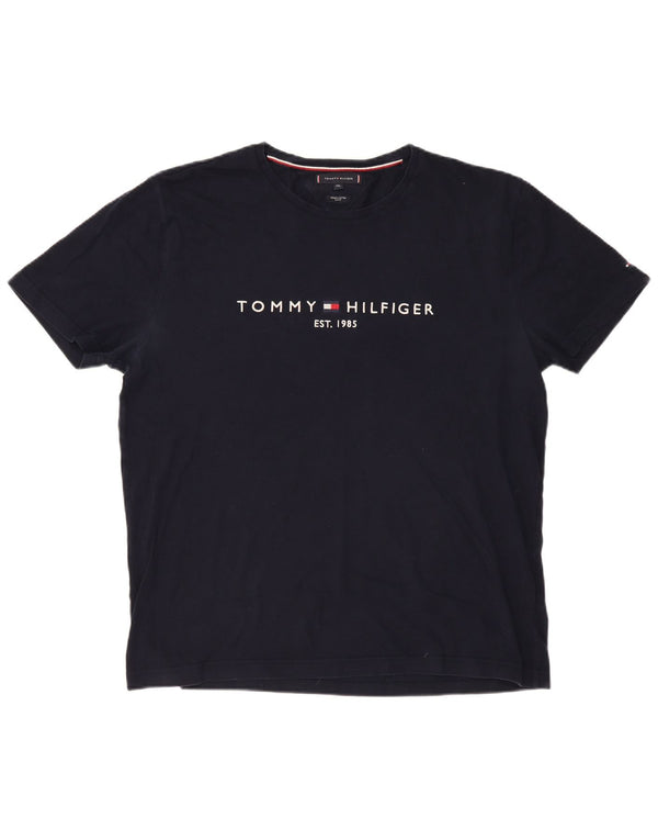 TOMMY HILFIGER Camiseta gráfica ajustada para hombre Top 2XL Algodón azul marino