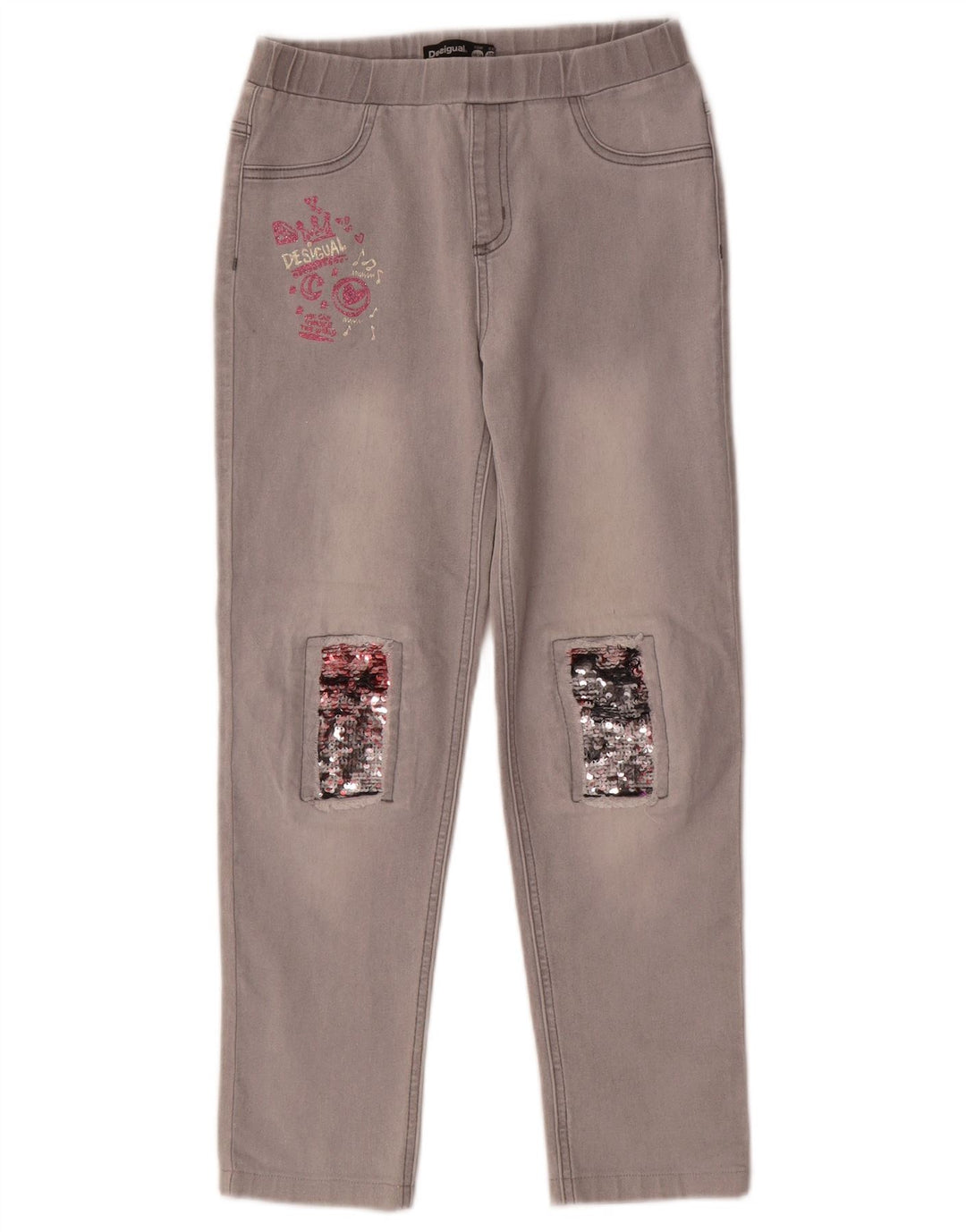 DESIGUAL Vaqueros jegging gráficos para niñas 13-14 años W26 L24 Algodón gris