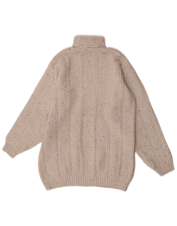 Vintage hombres rollo cuello jersey suéter XL blanco moteado acrílico