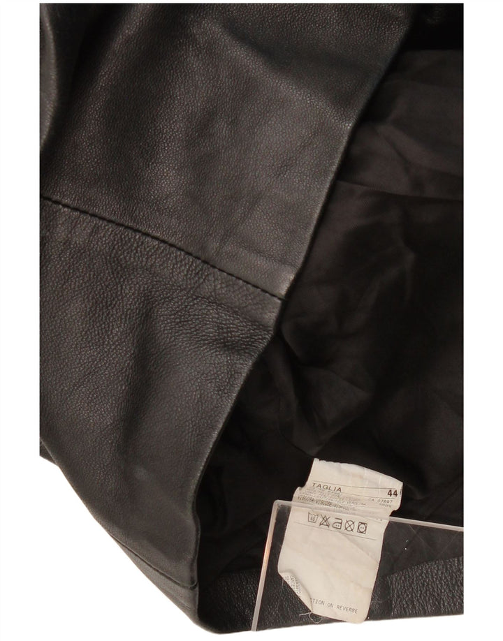 SISLEY Chaqueta blazer de cuero con 2 botones para mujer IT 44 Cuero negro mediano