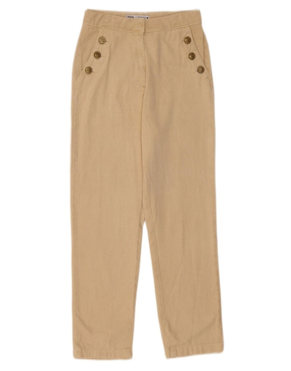Zara Womens Straight Chino Trousers Small W26 L26 Beige Cotton