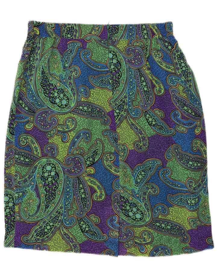 Falda lápiz vintage para mujer IT 44 Mediana W34 Verde Paisley Poliéster