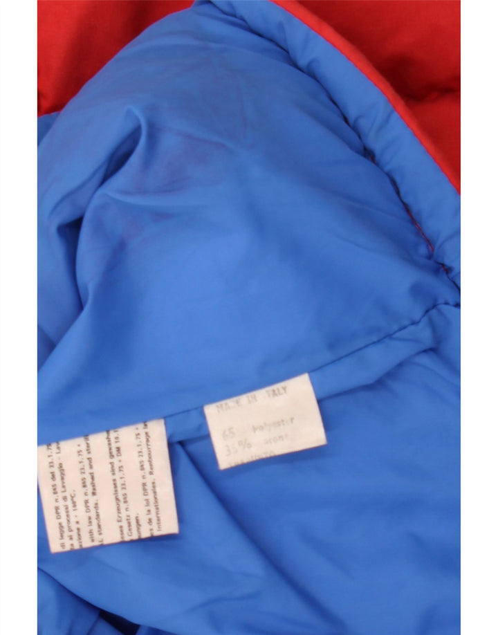 Chaqueta acolchada con capucha vintage para hombre IT 46 Poliéster con bloques de color rojo pequeño