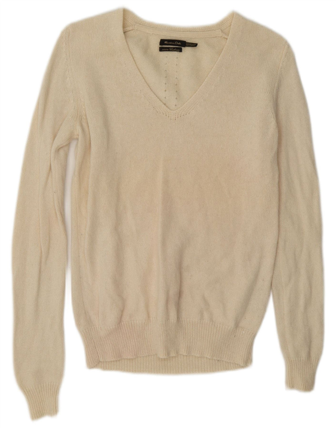 Massimo Dutti Jersey con Cuello en V para Mujer UK 44 Medium Off White Cashmere