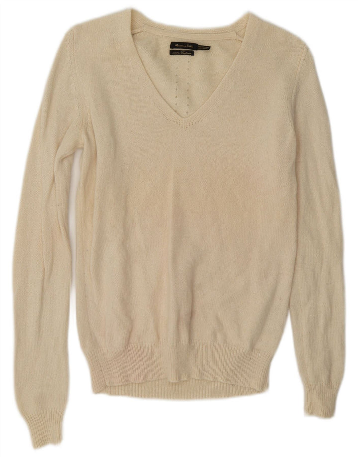 Massimo Dutti Jersey con Cuello en V para Mujer UK 44 Medium Off White Cashmere