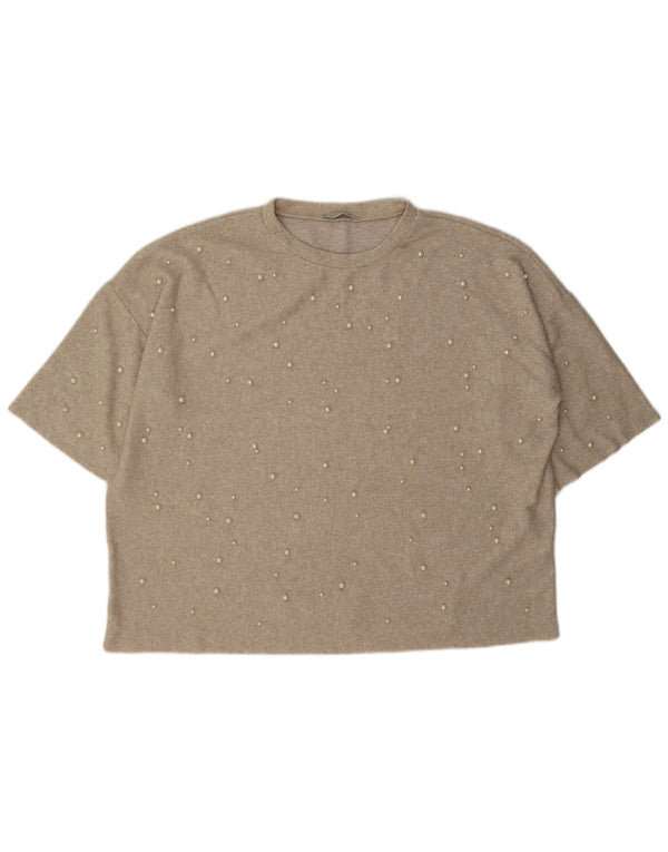 Zara Mujer Camiseta Extragrande Top UK 46 Large Beige Spotted