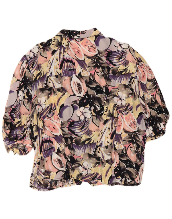 Vintage mujer camisa de manga corta blusa Reino Unido 14 grande multicolor floral
