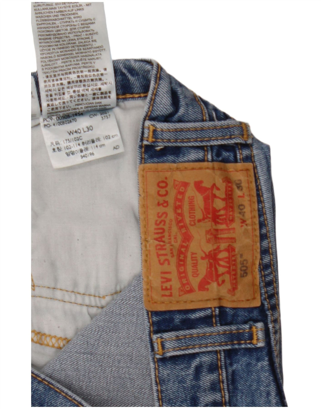 Levi's Hombre 505 Vaqueros Rectos W40 L30 Algodón Azul
