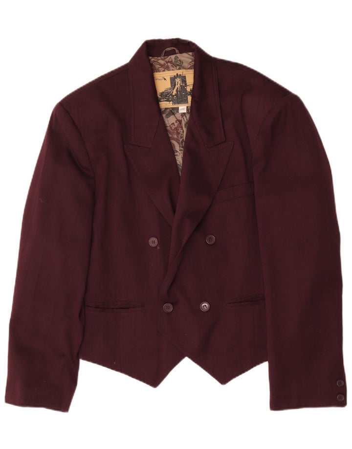 Vintage mujer chaqueta blazer de doble pecho IT 46 Poliéster burdeos grande