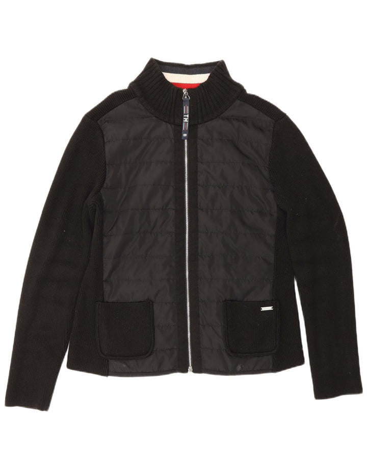 TOMMY HILFIGER Suéter tipo cárdigan para mujer UK 10 Small Poliéster negro