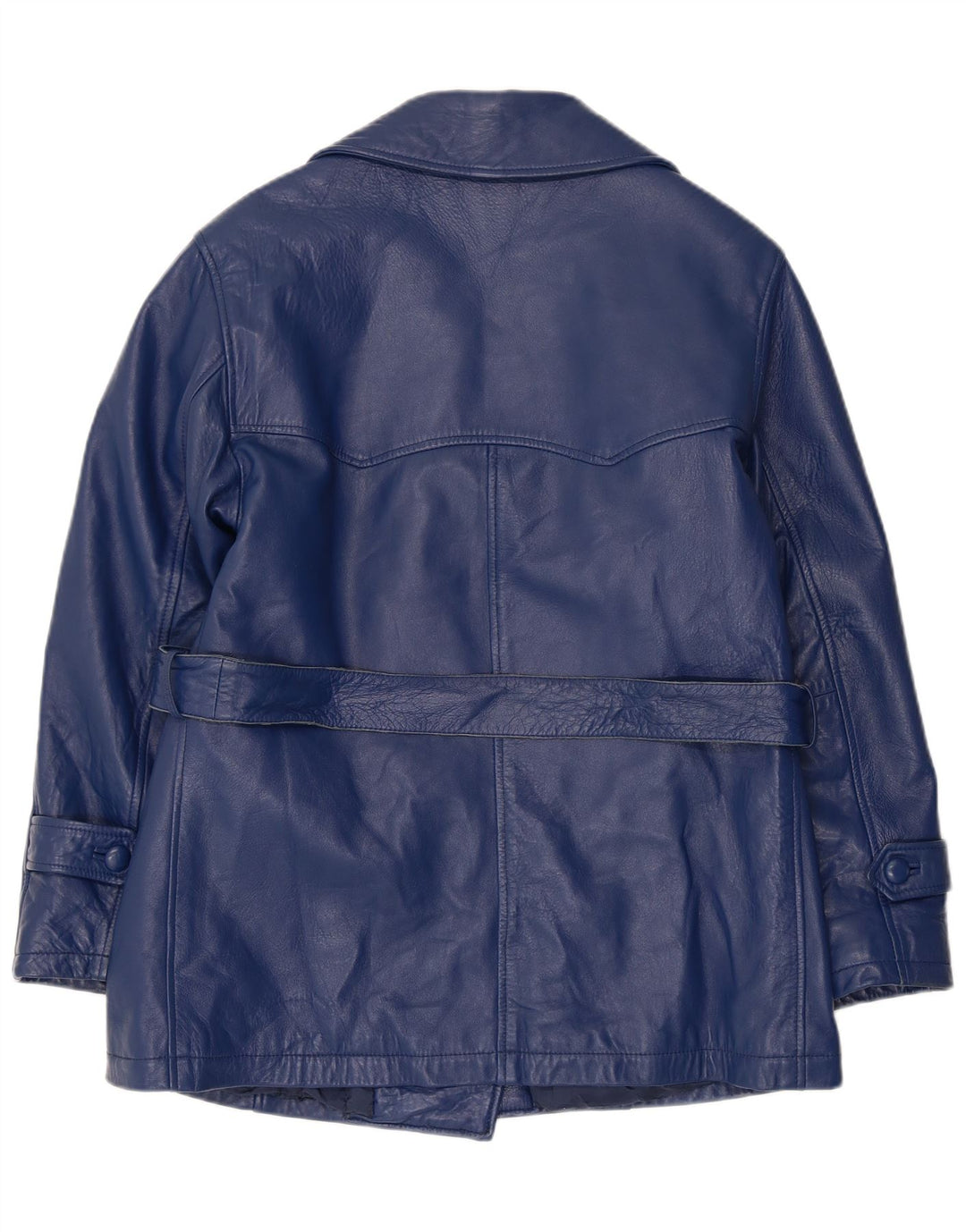 Vintage mujer chaqueta de cuero de doble pecho Reino Unido 12 azul marino medio
