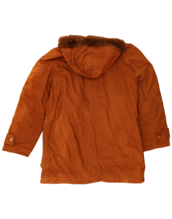 Vintage hombres chaqueta de cuero con capucha IT 50 marrón grande