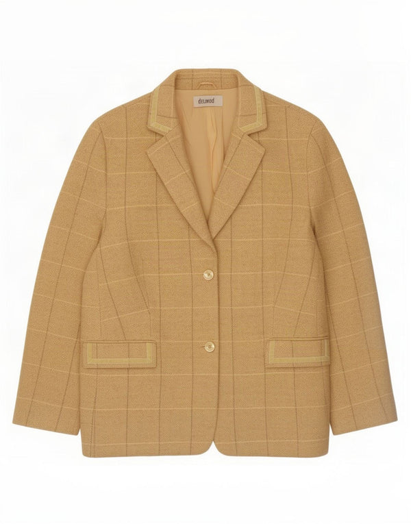 Delmod Chaqueta Blazer de 2 Botones para Mujer UK 46 Large Yellow Plaid