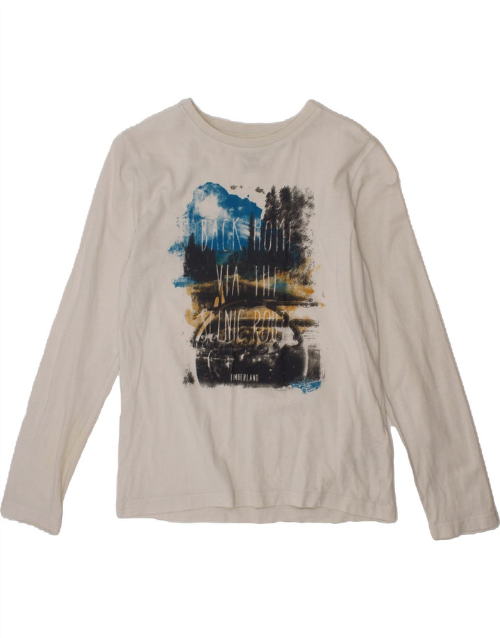 TIMBERLAND Boys Earthkeepers Graphic Top Long Sleeve 9-10 Years White Vintage Timberland and Second-Hand Timberland from Messina Hembry 