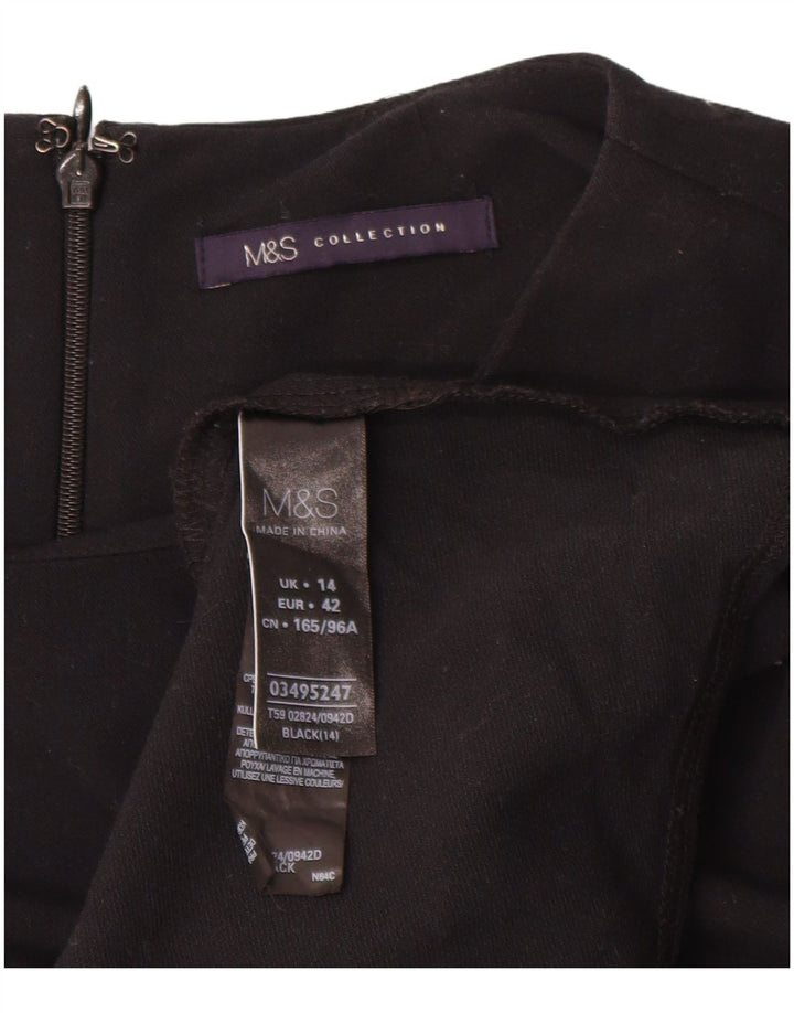 Marks & Spencer Vestido acampanado de manga larga para mujer UK 44 Grande Poliéster negro