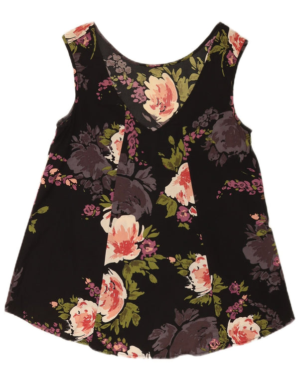 Vintage mujer crop blusa sin mangas Top Reino Unido 10 pequeño negro floral