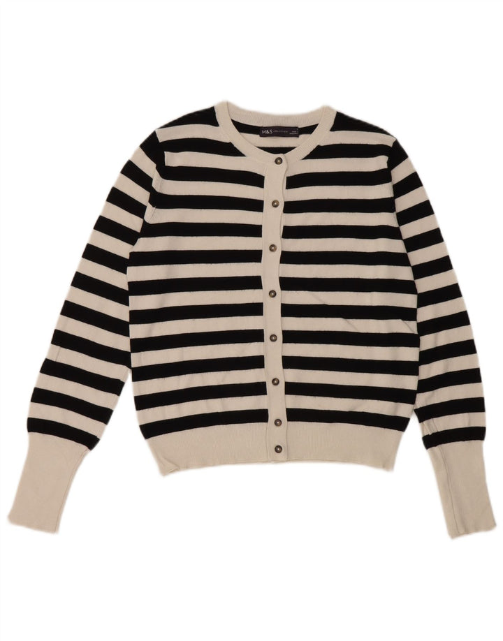 Marks & Spencer Suéter tipo cárdigan para mujer UK 8 Small Viscosa a rayas negras