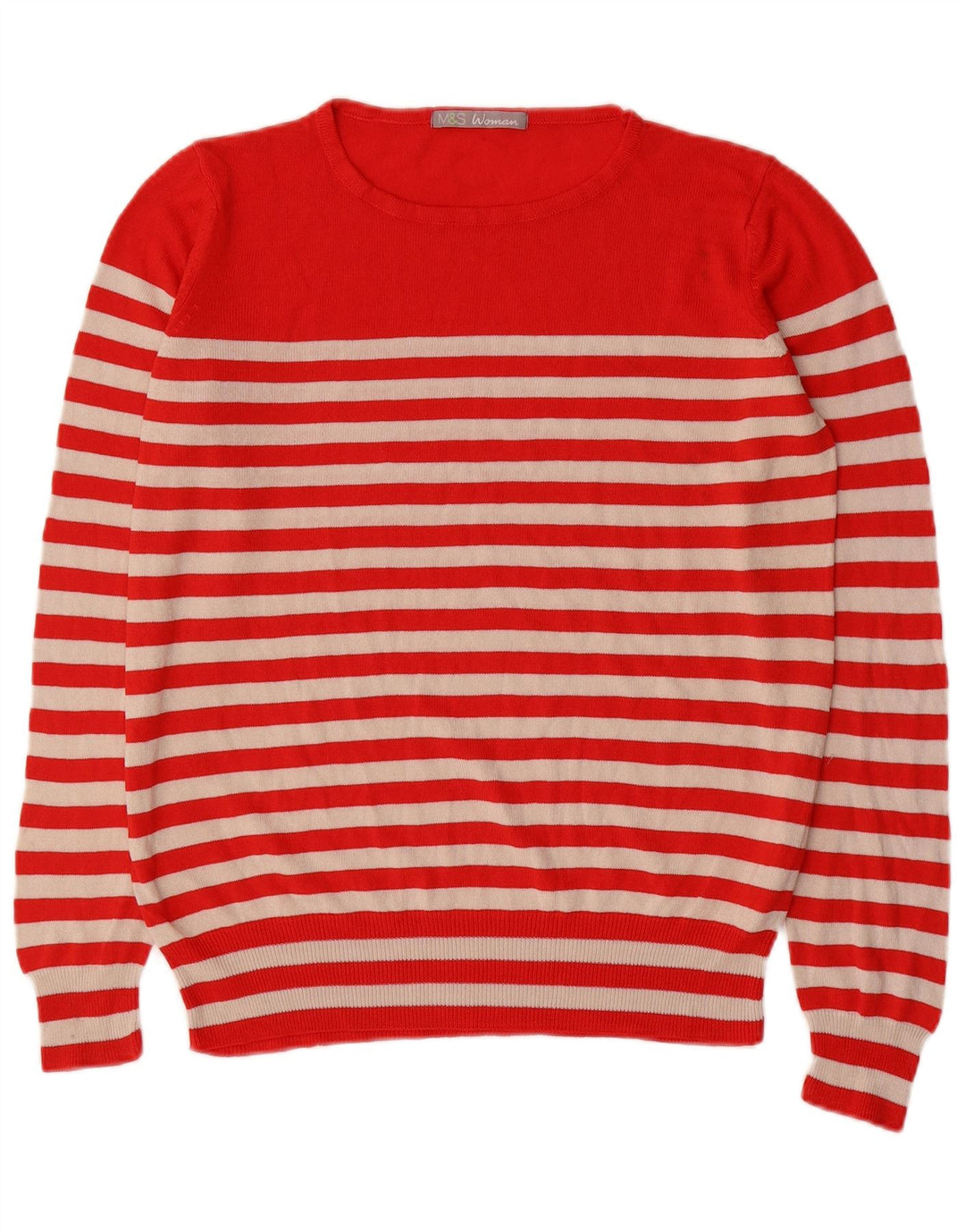 Marks & Spencer Suéter de Cuello Redondo para Mujer UK 44 Mediano Rayas Rojas