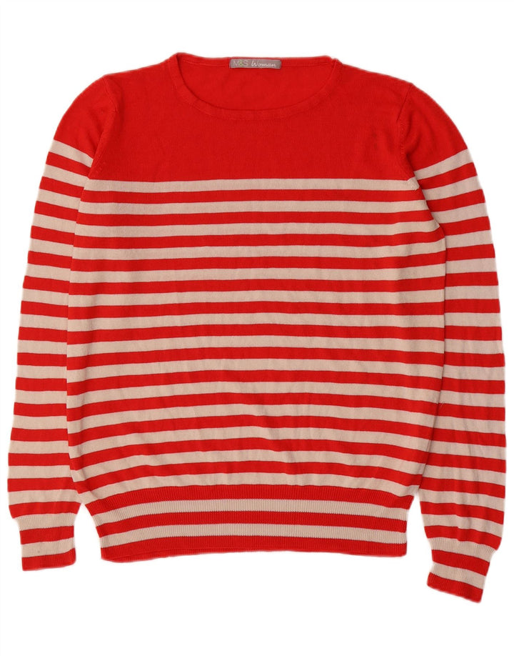 Marks & Spencer Suéter de Cuello Redondo para Mujer UK 44 Mediano Rayas Rojas