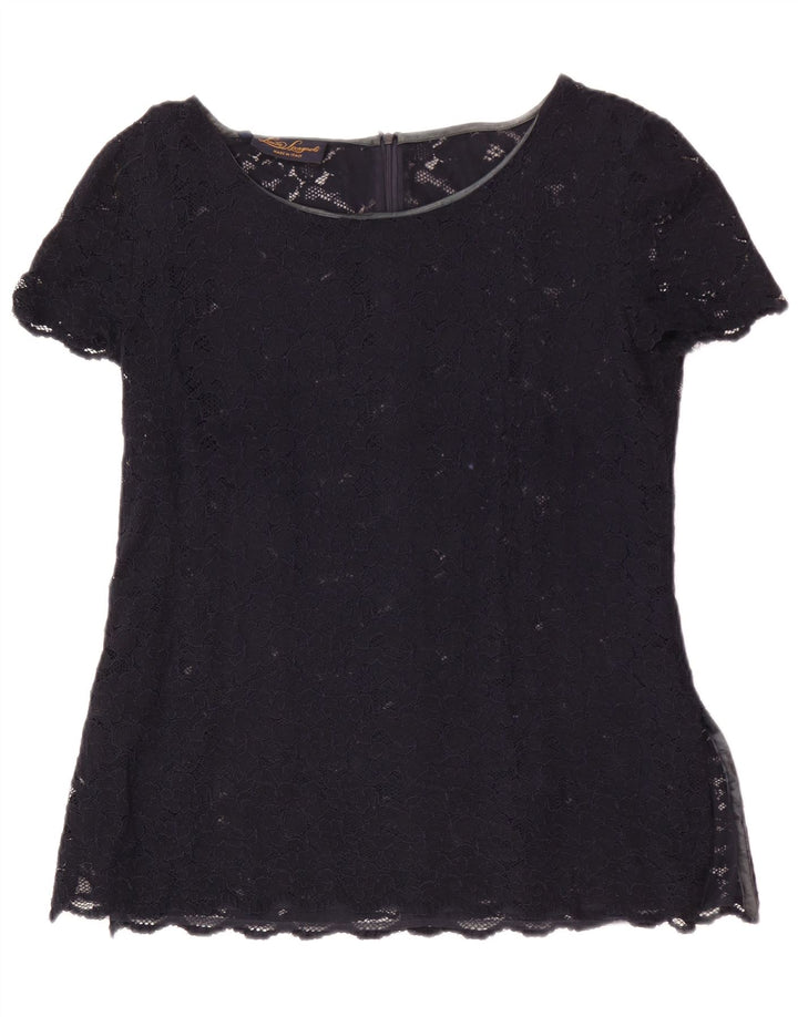 Luisa Spagnoli Blusa de encaje para mujer IT 46 Grande Azul marino